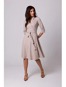 Zavinovacie šaty so šálovým golierom B255 - béžové - BEwear