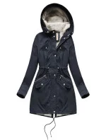 Tmavě modrá dámská zimní bunda parka s kožešinovou podšívkou a s kapucí model 21242018 - Libland