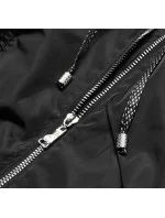 Čierna dámska bunda s ozdobnými manžetami (BR8079-1)