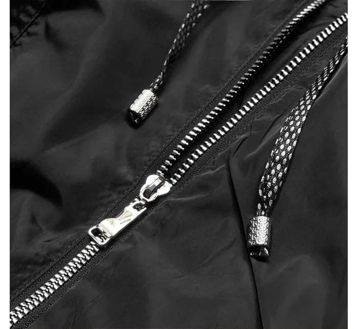 Čierna dámska bunda s ozdobnými manžetami (BR8079-1)