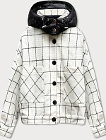 Krátke kockované sako v ecru farbe (AG3-1839)