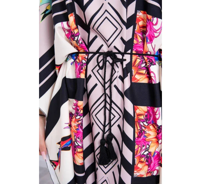 Netopierie šaty s viazaním v páse, béžové