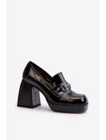 Lakované dámské polobotky na podpatku černé D&A model 21655795 - S.Barski