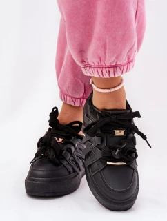 Eko Skórzane Sneakersy Na Platformie Czarne Penolle