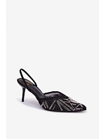 Ozdobené sandály s na jehlovém podpatku Černé model 22111307 - Boto