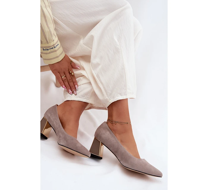 Lodičky z přírodního semiše na podpatku Vinceza Béžové