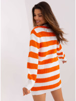 Oranžovo-ecru dlhý oversize sveter s vlnou