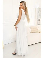 Dlouhé maxi šaty s  a hlubokým výstřihem ecru barva model 22079727 - numoco basic