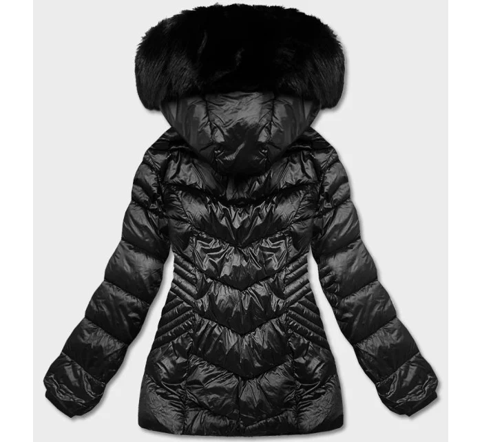 Čierna dámska krátka bunda pre prechod (B8069-1)