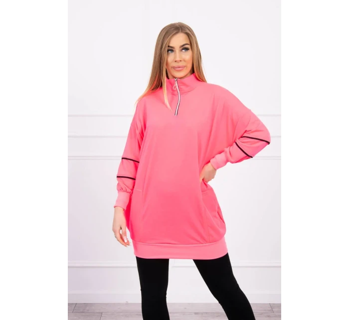 Mikina se zipem a kapsami růžová neonová
