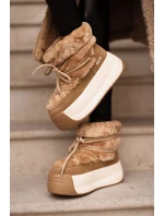 Skórzane Śniegowce Damskie Na Grubej Podeszwie Z Futerkiem Big Star OO274A207 Brązowe Skórzane Śniegowce Damskie Na Grubej Podeszwie Z Futerkiem Big Star OO274A207 Brązowe