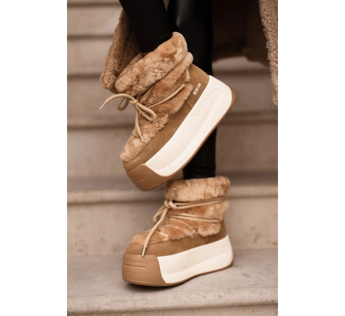 Skórzane Śniegowce Damskie Na Grubej Podeszwie Z Futerkiem Big Star OO274A207 Brązowe Skórzane Śniegowce Damskie Na Grubej Podeszwie Z Futerkiem Big Star OO274A207 Brązowe