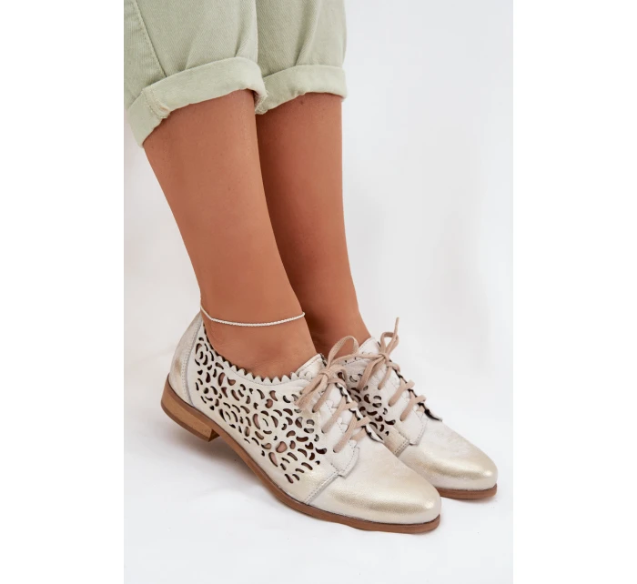 Kožené síťované dámské polobotky model 22027688 zlaté - Zazoo