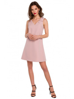K128 Jednofarebné šaty áčkového strihu s mašľou - krepová ružová