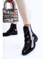 Patentované teplé ploché topánky na podpätku Black Geira Patentované teplé ploché topánky na podpätku Black Geira