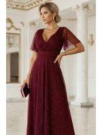 Dlouhé lesklé šaty 635-5 MELANIA  vínové - Numoco