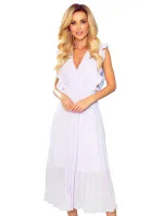 EMILY - Plisované dámske šaty vo vresové farbe s volánikmi a dekoltom 315-4