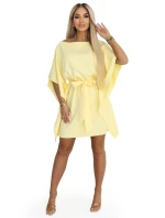 287-41 SOFIA Motýlie šaty so zaväzovaním v páse - pastelový citrón
