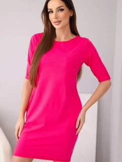 Dámské bavlněné šaty s 3/4 rukávem a kapsami fuchsiové