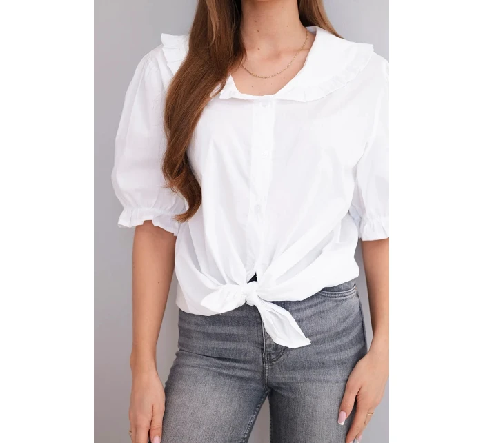 Dámská bavlněná halenka s volánkem a vázáním bílá