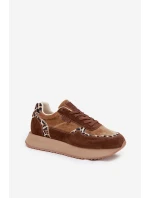 Zamszowe Sneakersy Damskie Big Star OO274A313 HI-POLY SYSTEM Brązowe Panterka