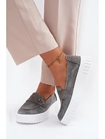 Kožené Semišové Polobotky Dámské Na Platformě  Tmavě Šedé model 22126225 - VINCEZA