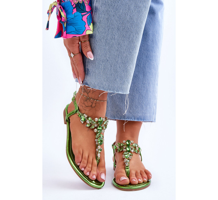 Dámske žabkové sandále s kamienkami Green Lenisa