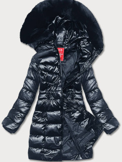 Tmavomodrá vypasovaná dámska zimná bunda (2M-032)
