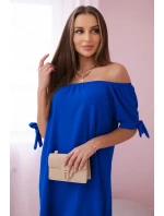 Šaty s viazaním rukávov v chrpovo modrej farbe