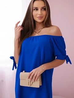 Šaty s vázáním na rukávech chrpově modré barvy