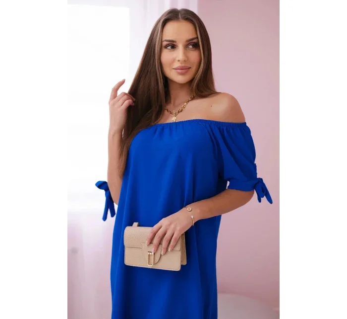 Šaty s viazaním rukávov v chrpovo modrej farbe