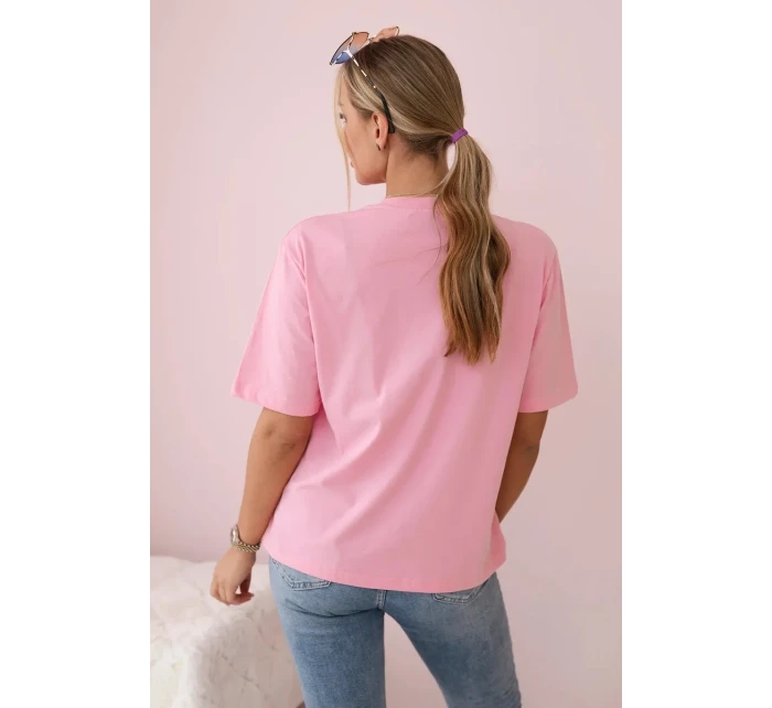 Bavlněná halenka s květinovým potiskem růžový