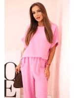 Komplet z viskózy halenka + kalhoty světle růžová