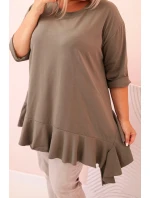 Dámska blúzka v nadmernej veľkosti s bavlnou, vreckom a vyhrnutými rukávmi kiwi