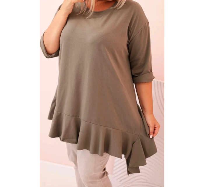 Dámska blúzka v nadmernej veľkosti s bavlnou, vreckom a vyhrnutými rukávmi kiwi