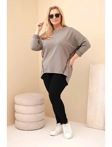 Dámská blůza Plus Size bavlněná s model 21837240 rukávem a lampasem v leopardím vzoru fango - K-Fashion