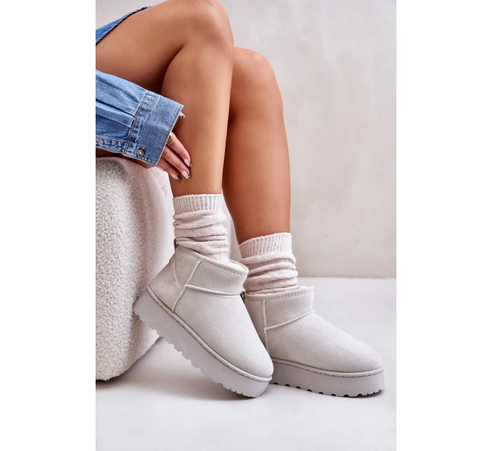 Śniegowce Damskie Na Platformie Ocieplane Futerkiem Jasnoszare Xamella