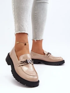 Dámské lakované mokasíny na plochém podpatku, béžová Ezoma