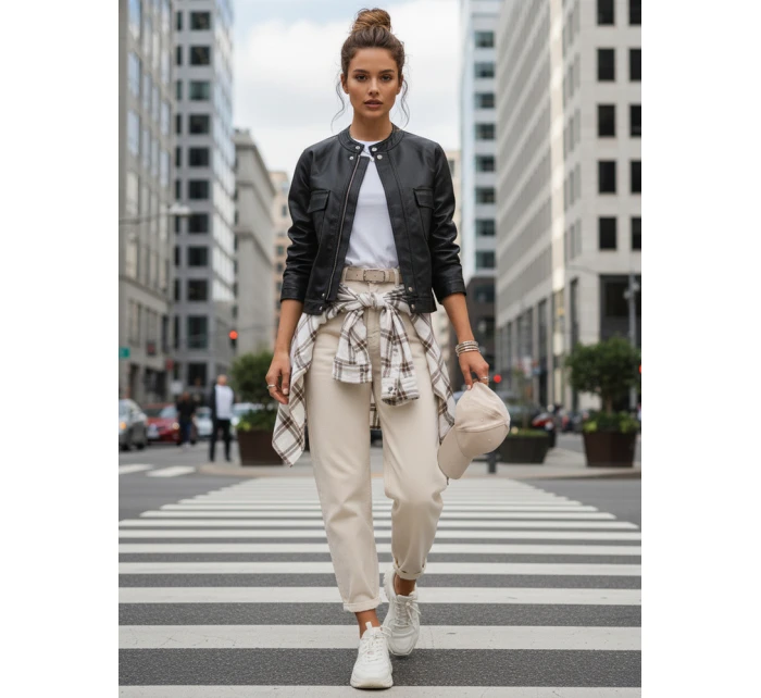 Dámska kožená bunda čierna FashionStreet TY5539