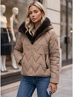 Dámská zimní prošívaná bunda s odnímatelným límcem, béžová, FashionStreet TY6085 Dámská zimní prošívaná bunda s odnímatelným límcem, béžová, FashionStreet TY6085
