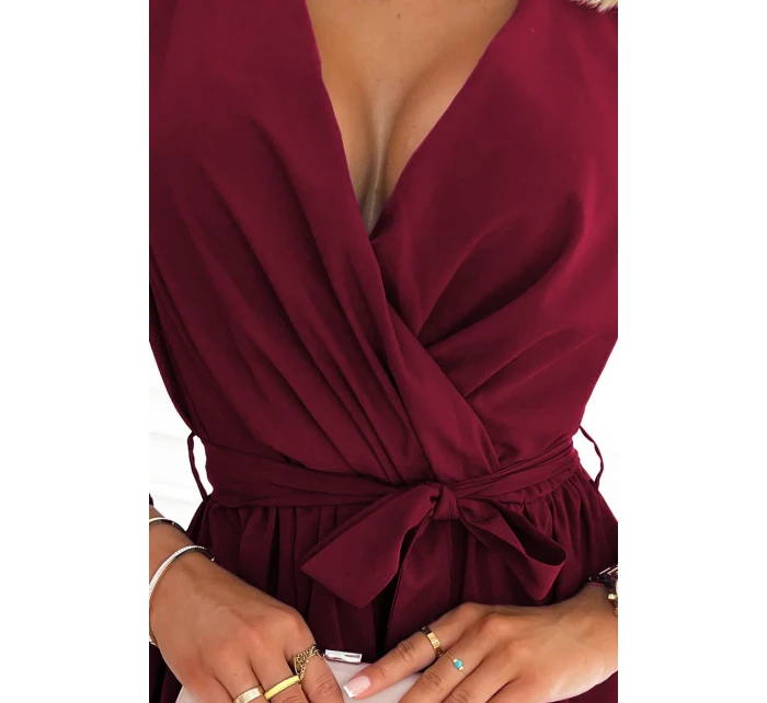 dámské šaty ve vínové bordó barvě s dekoltem model 17862834 - numoco
