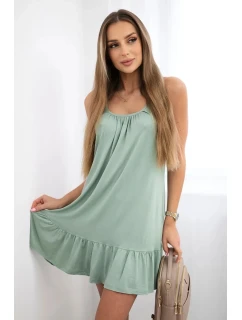 Šaty s tenkým opaskom tmavej mentolovej farby