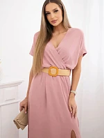 Dlhé šaty s ozdobným opaskom tmavo púdrovo ružové