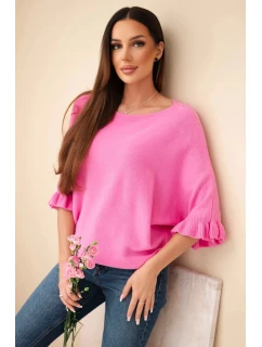 Dámský svetr typu model 21949268 s kulatým výstřihem růžový - K-Fashion