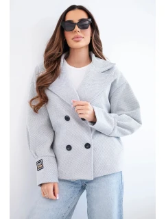 Dámská krátká dvouřadová bunda s límcem šedý melanž