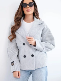 Dámská krátká dvouřadová bunda s límcem šedý melanž