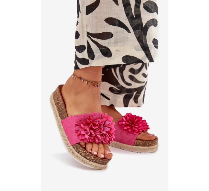 Klapki Damskie Na Platformie Z Ozdobnymi Kwiatkami Fuksja Tessara Klapki Damskie Na Platformie Z Ozdobnymi Kwiatkami Fuksja Tessara