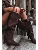 Wsuwane Kozaki Damskie Na Szpilce Z Eko Zamszu Czekoladowe Noretta