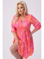 Letné kvetinové ružovo-oranžové šaty (8276)