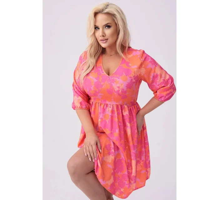 Letné kvetinové ružovo-oranžové šaty (8276)